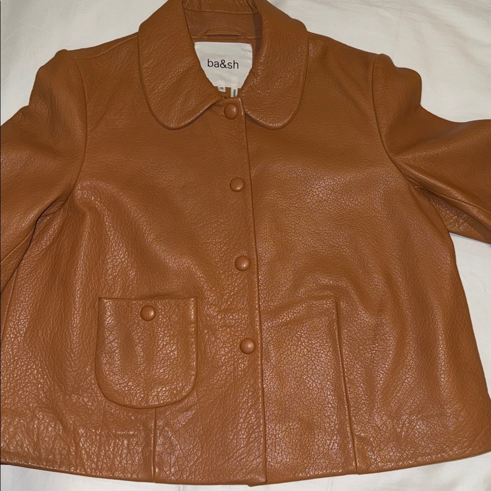 ba&sh Women's camel lamb Leather Button-Front Jacket - Picture 2 of 4